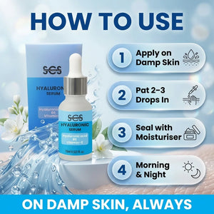 How to use hyaluronic acid serum – apply on damp skin, seal with moisturiser