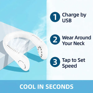 How to use neck fan – charge by USB, wear, tap to set speed