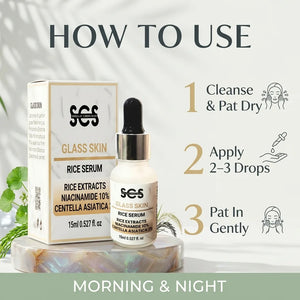 How to use rice serum – cleanse, apply 2-3 drops, morning and night