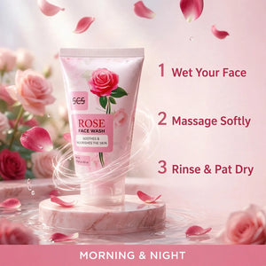 How to use rose face wash – wet face, massage softly, rinse, morning and night