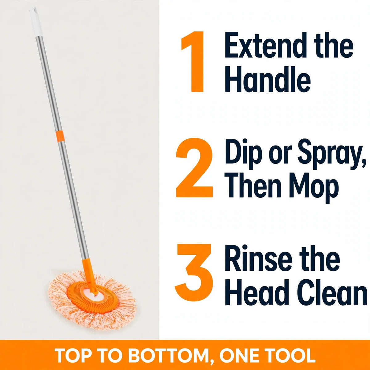 How to use rotating mop – extend handle, mop wet or dry, rinse head