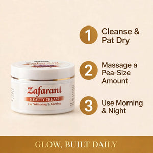 How to use zafrani cream – cleanse, massage pea-size amount, morning and night