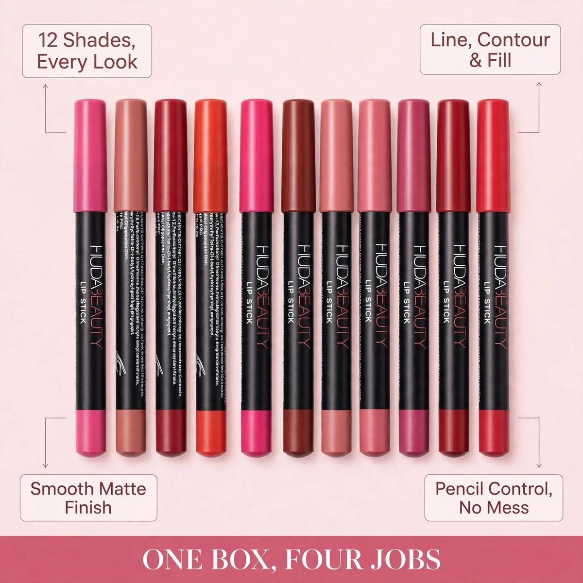Lip liner set benefits – 12 shades, contour and fill, matte finish