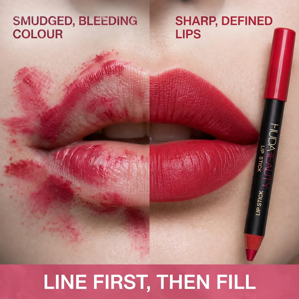 Lip liner before and after – smudged lipstick to sharp defined lips