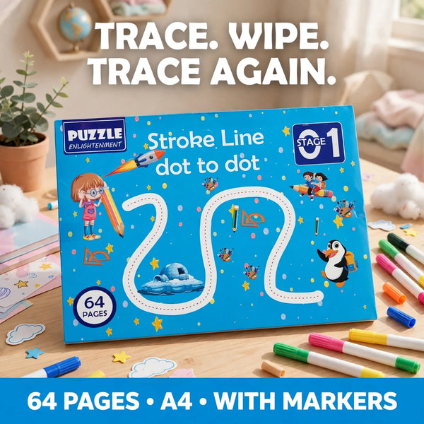 Magic tracing workbook for kids A4 64 pages – reusable pen control book price in Pakistan