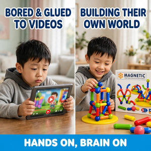 Magnetic blocks before and after – bored child to building creations