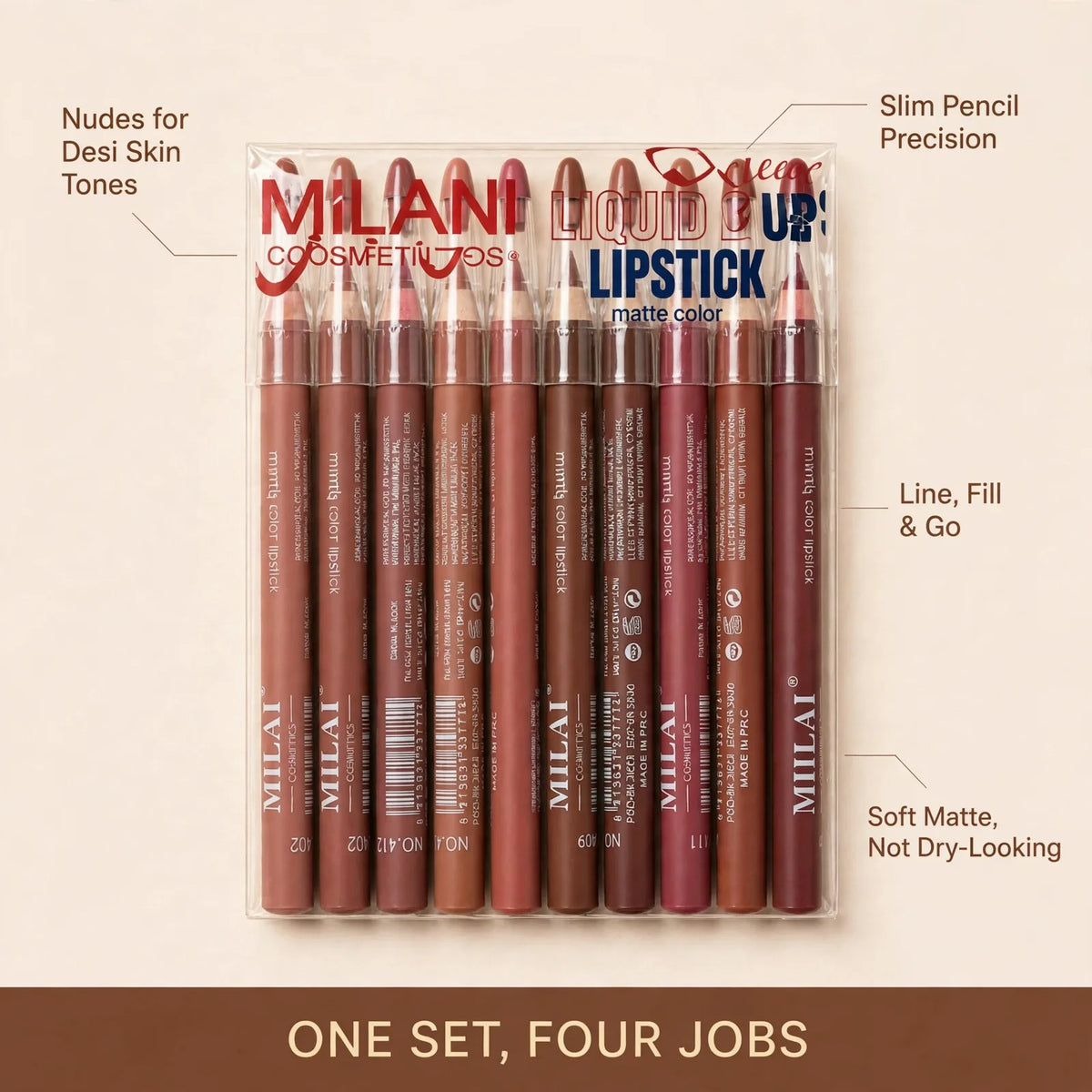MILAI lip liner benefits – nude shades for desi skin tones, line and fill, matte finish