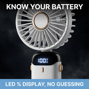 Mini fan LED battery percentage display close-up