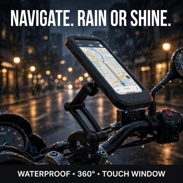 Motorcycle Phone Holder – Waterproof Enclosed Bike Mobile Mount with 360° Rotation & Touch Window