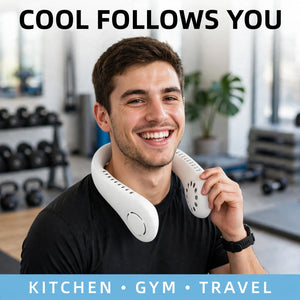 Wearable neck fan for kitchen, gym and travel