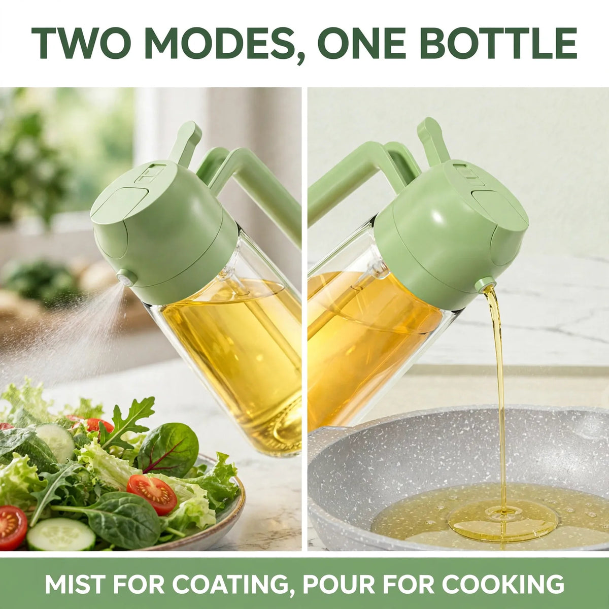 2-in-1 oil sprayer two modes – spray mist and pour spout