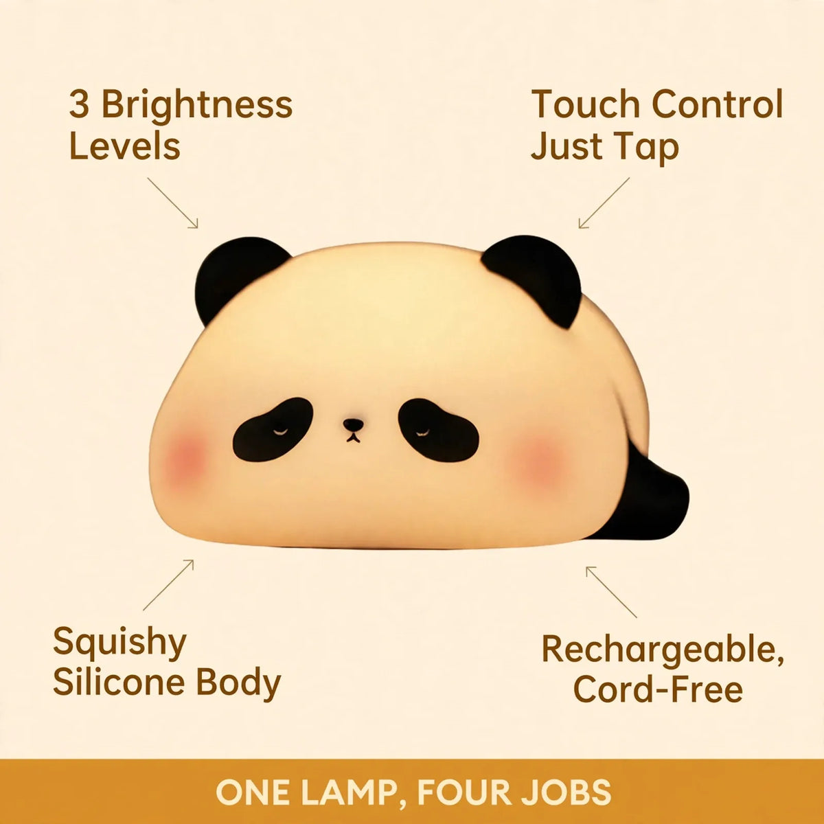 Panda night lamp benefits – 3 brightness levels, touch control, rechargeable