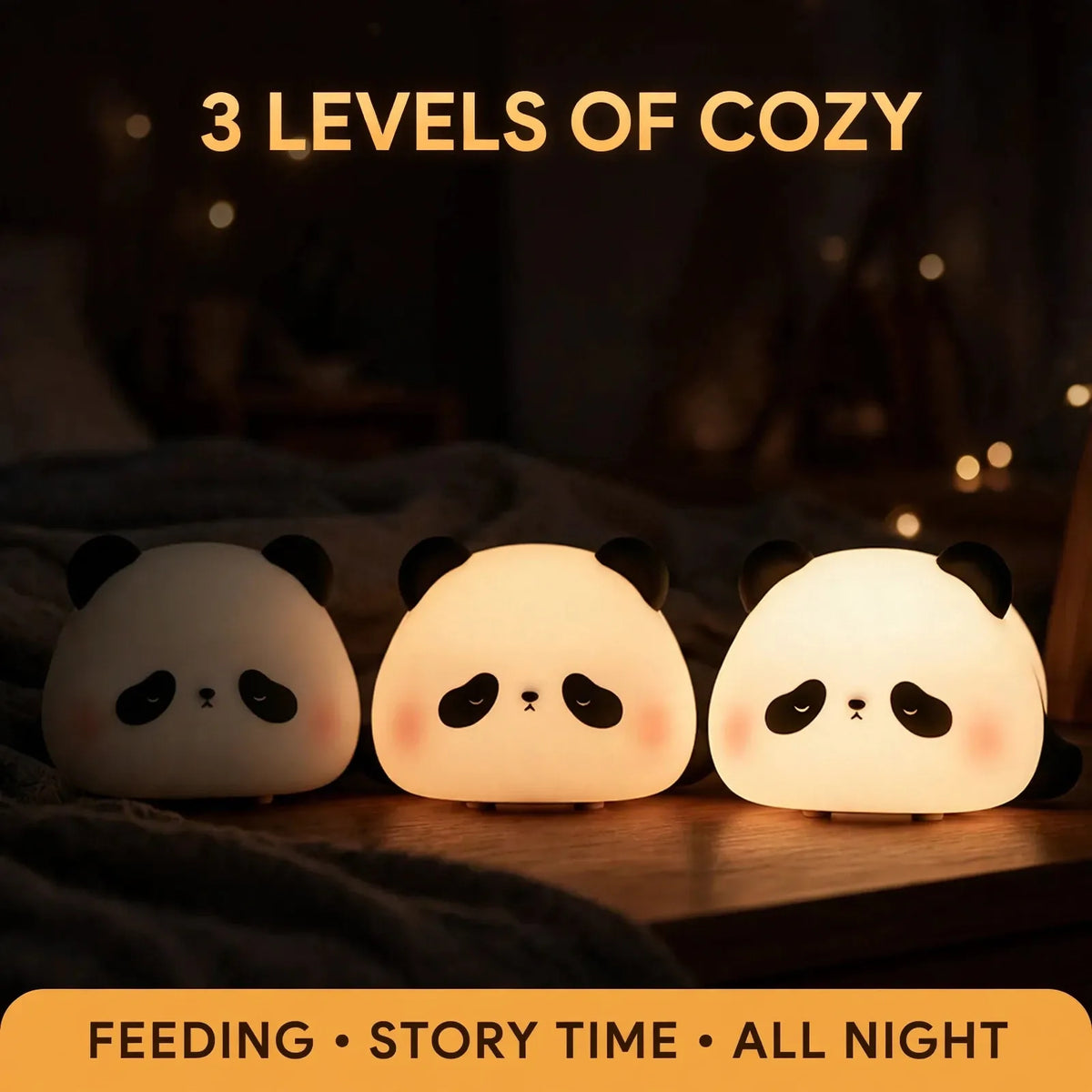 Panda night lamp 3 brightness levels – dim to bright warm glow