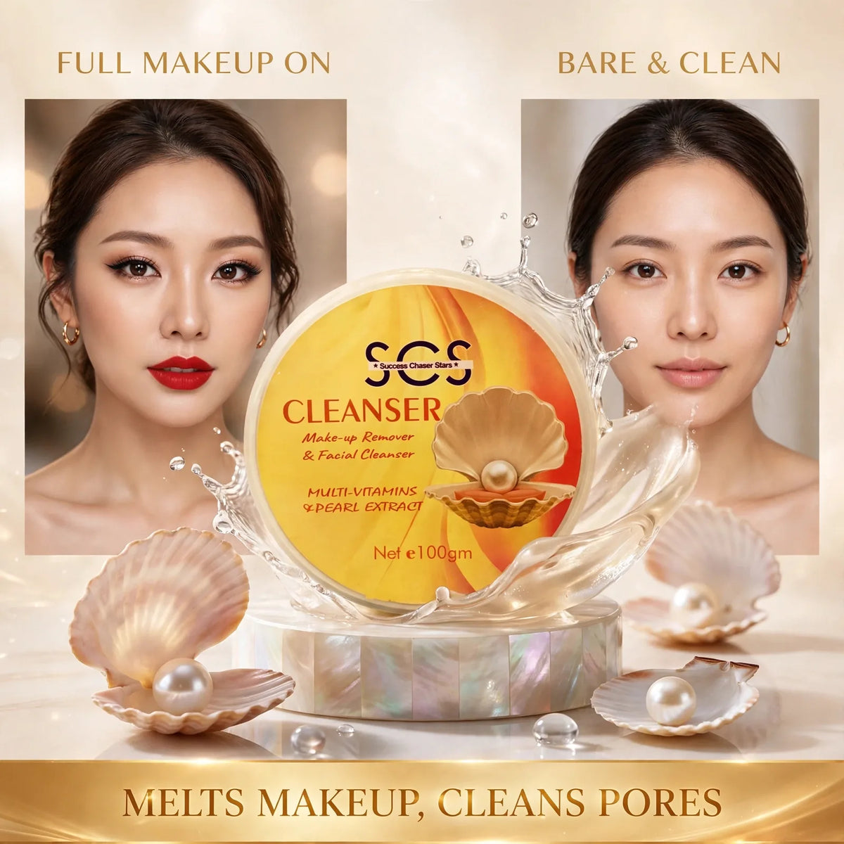 Makeup remover before and after – full makeup to bare clean skin