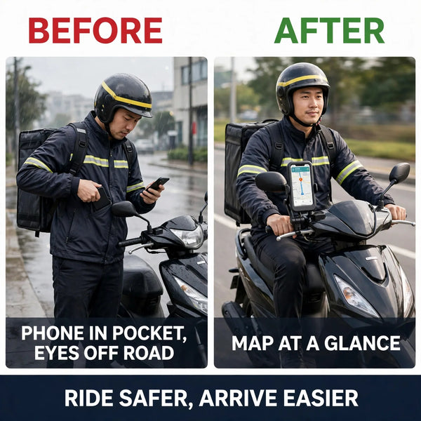 Bike phone holder before and after – phone in pocket to handlebar navigation