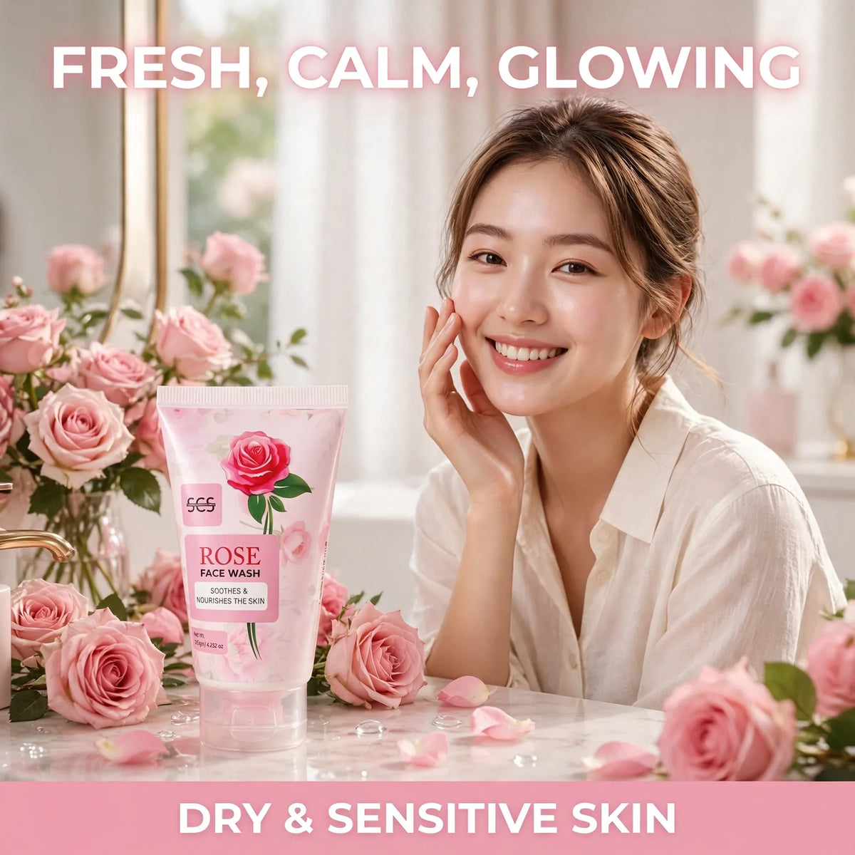 Rose face wash for dry and sensitive skin – fresh calm glowing skin