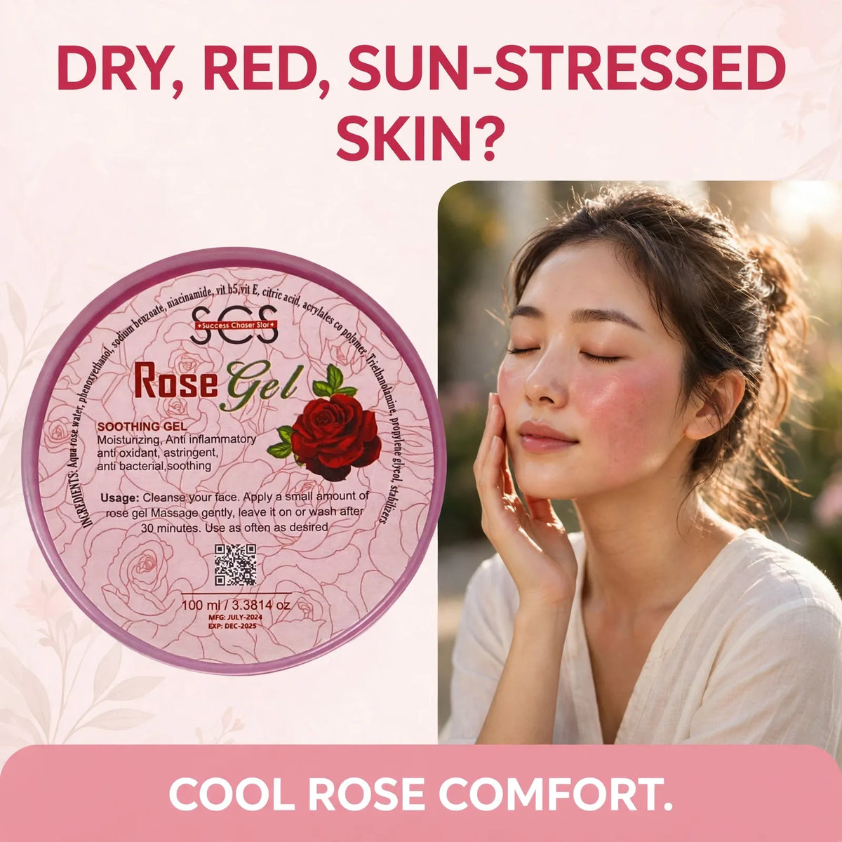 Rose gel for dry, red and sun-stressed skin