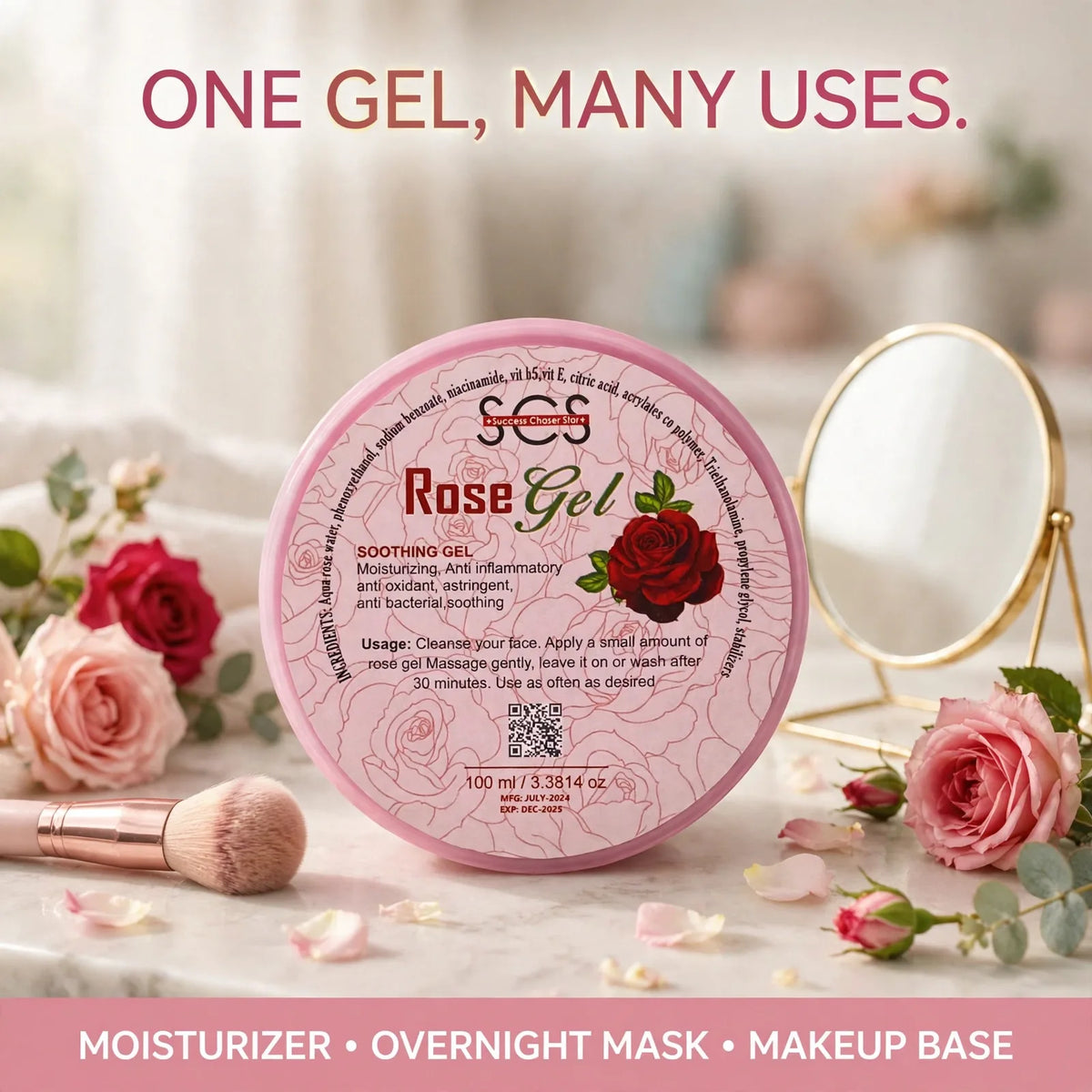 Rose gel as moisturizer, overnight mask and makeup base
