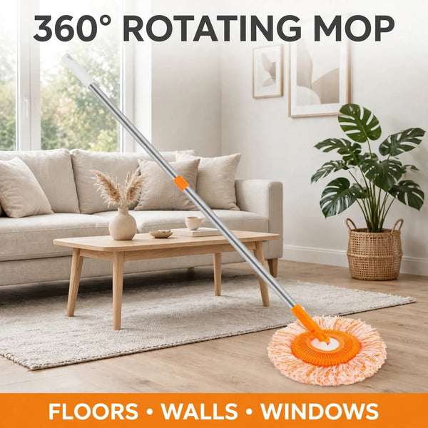 360° Rotating Mop – Round Microfiber Mop with Extendable Handle for Floors, Walls, Windows & Cars