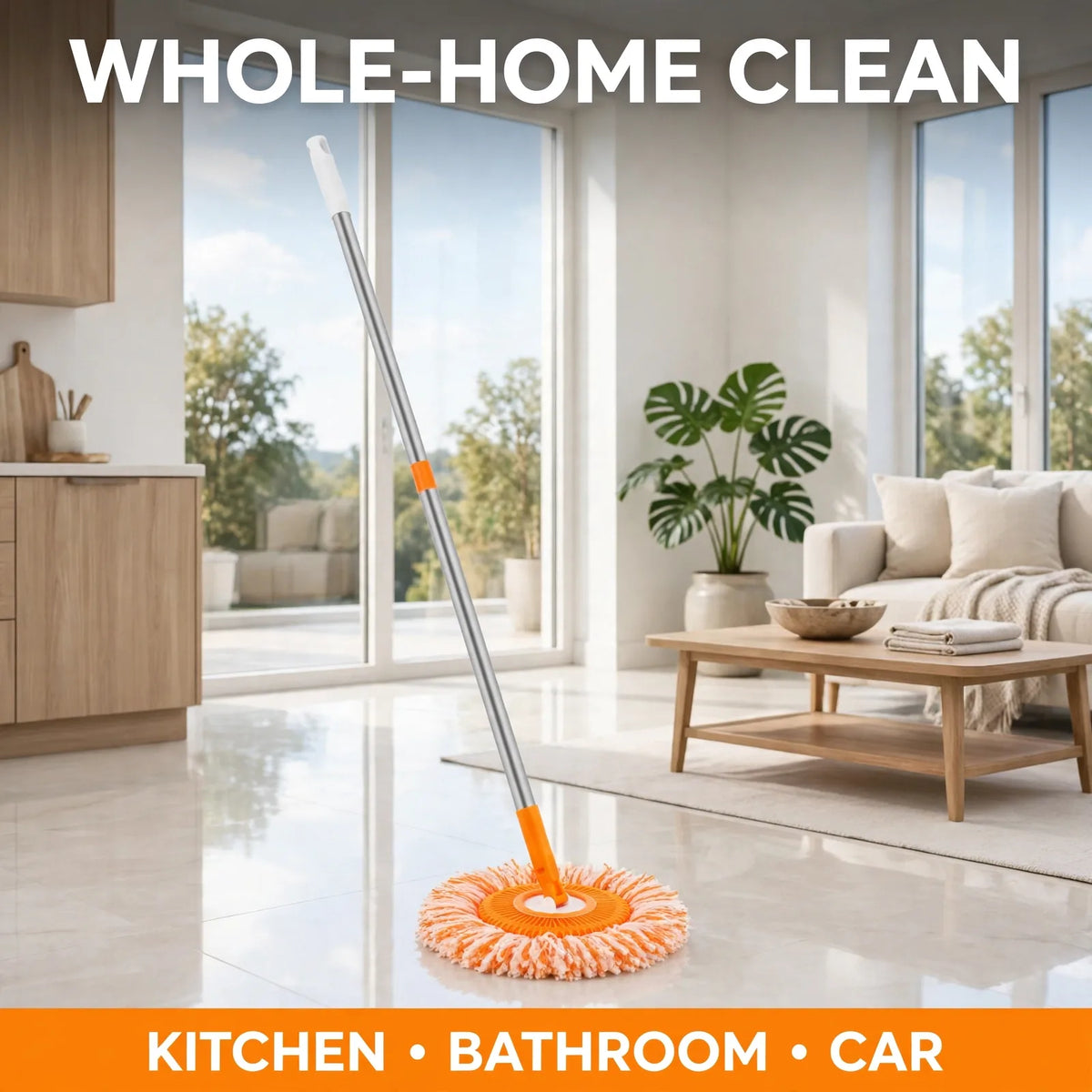 Rotating microfiber mop for whole-home cleaning – kitchen bathroom and car