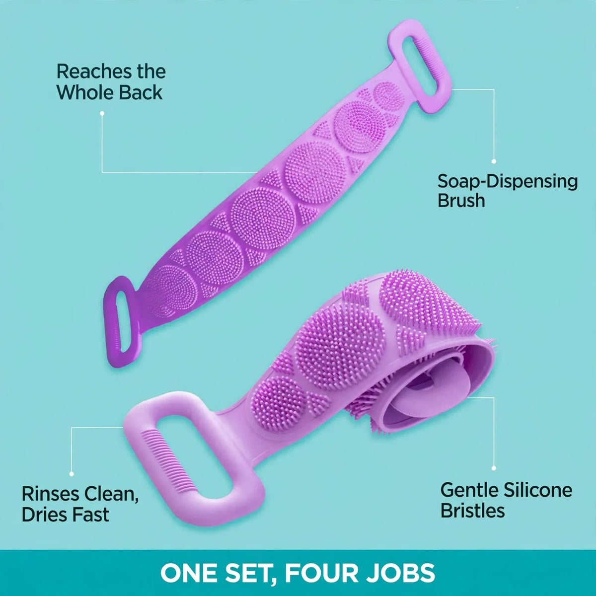 Silicone bath brush benefits – back reach, soap dispenser, hygienic quick dry