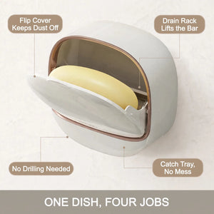 Covered soap dish benefits – flip cover, drain rack, catch tray, drill-free