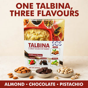 Talbina in almond, chocolate and pistachio flavours
