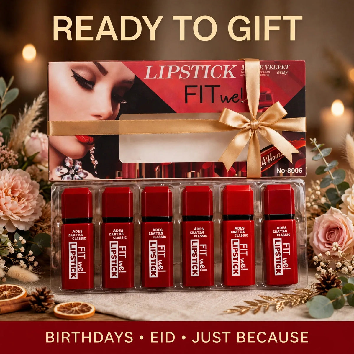 Matte lipstick gift set with ribbon – birthdays Eid and gifts for her