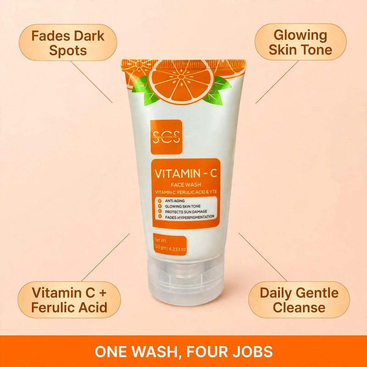 Vitamin C face wash benefits – dark spots, glow, ferulic acid, daily cleanse