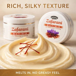 Zafarani beauty cream texture – rich silky saffron cream swirl