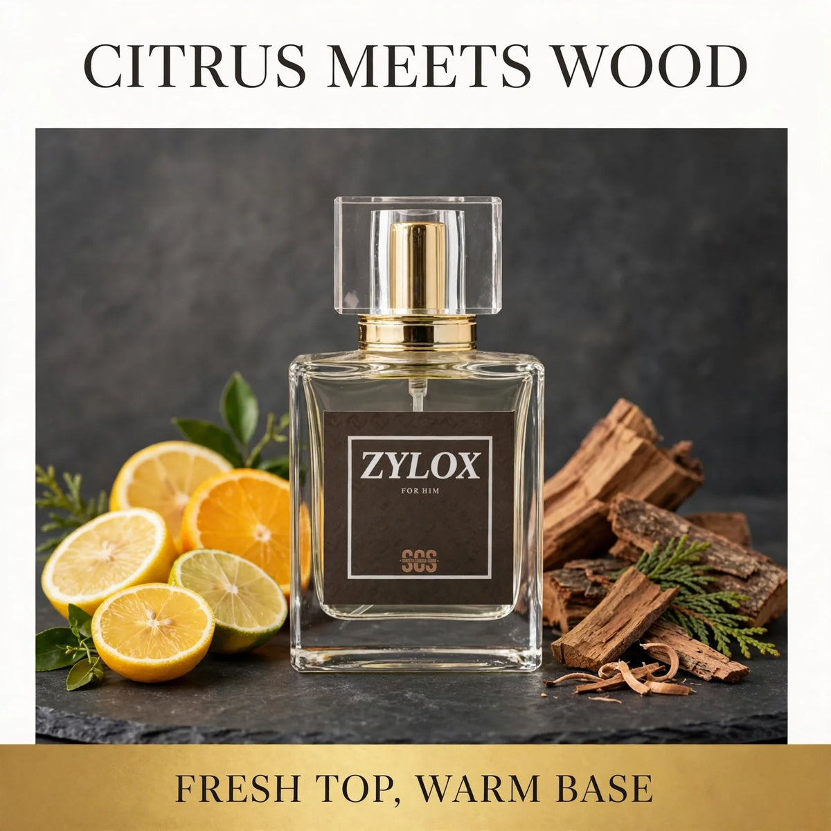 Zylox perfume notes – citrus and woody fragrance